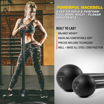 Steel Mace Bell for Comprehensive Strength Training - Enhance Full Body, Muscular Development, Shoulder, Grip, and Forearm Workouts, Available in Weights of 5, 7, 10, 15, 20, 25, and 30 LB for Both Men and Women